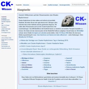 Screenshot der Webseite CK-Wissen.de mit Informationen über Cluster-Kopfschmerz