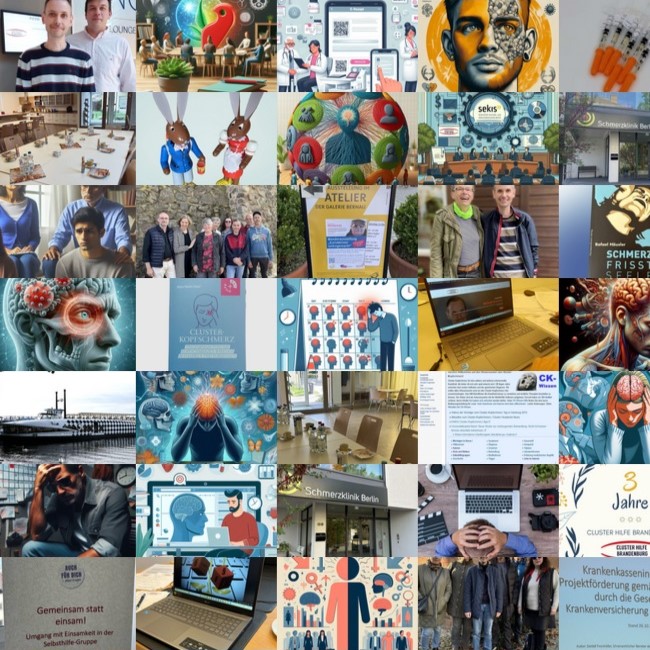 Collage von Bildern, die verschiedene Aktivitäten und Momente der Cluster Hilfe Brandenburg im Jahr 2024 zeigen.